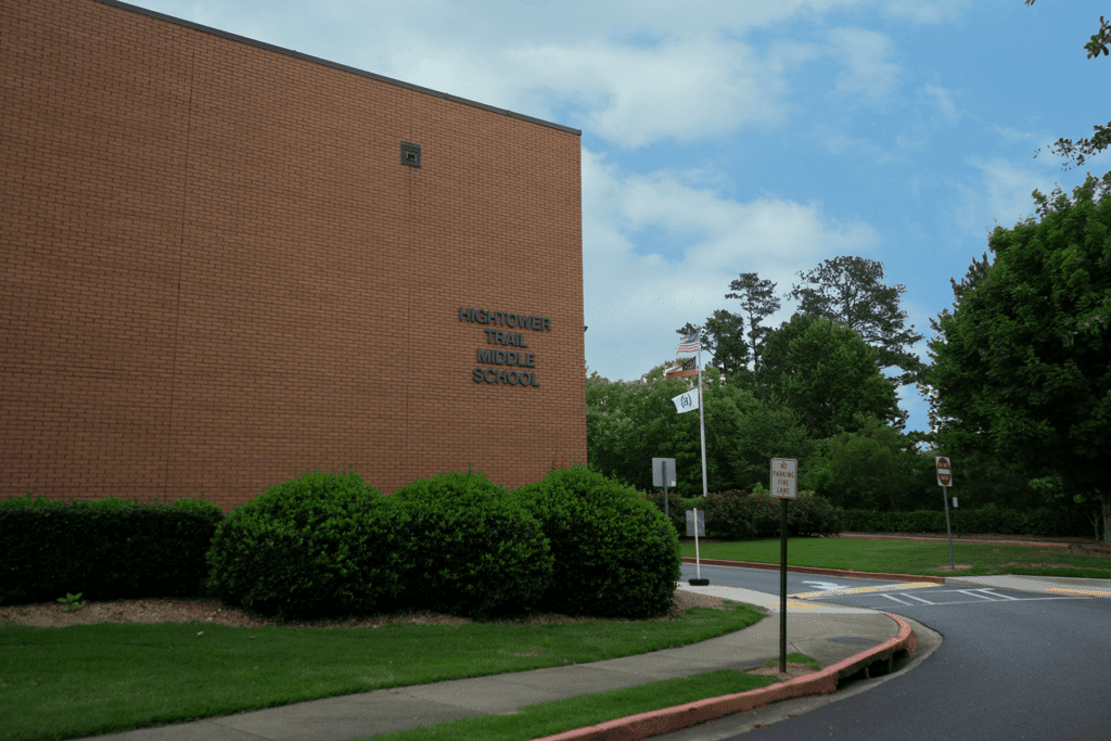 A view of the main school building at Hightower Trail Middle School in Cobb County, Georgia.