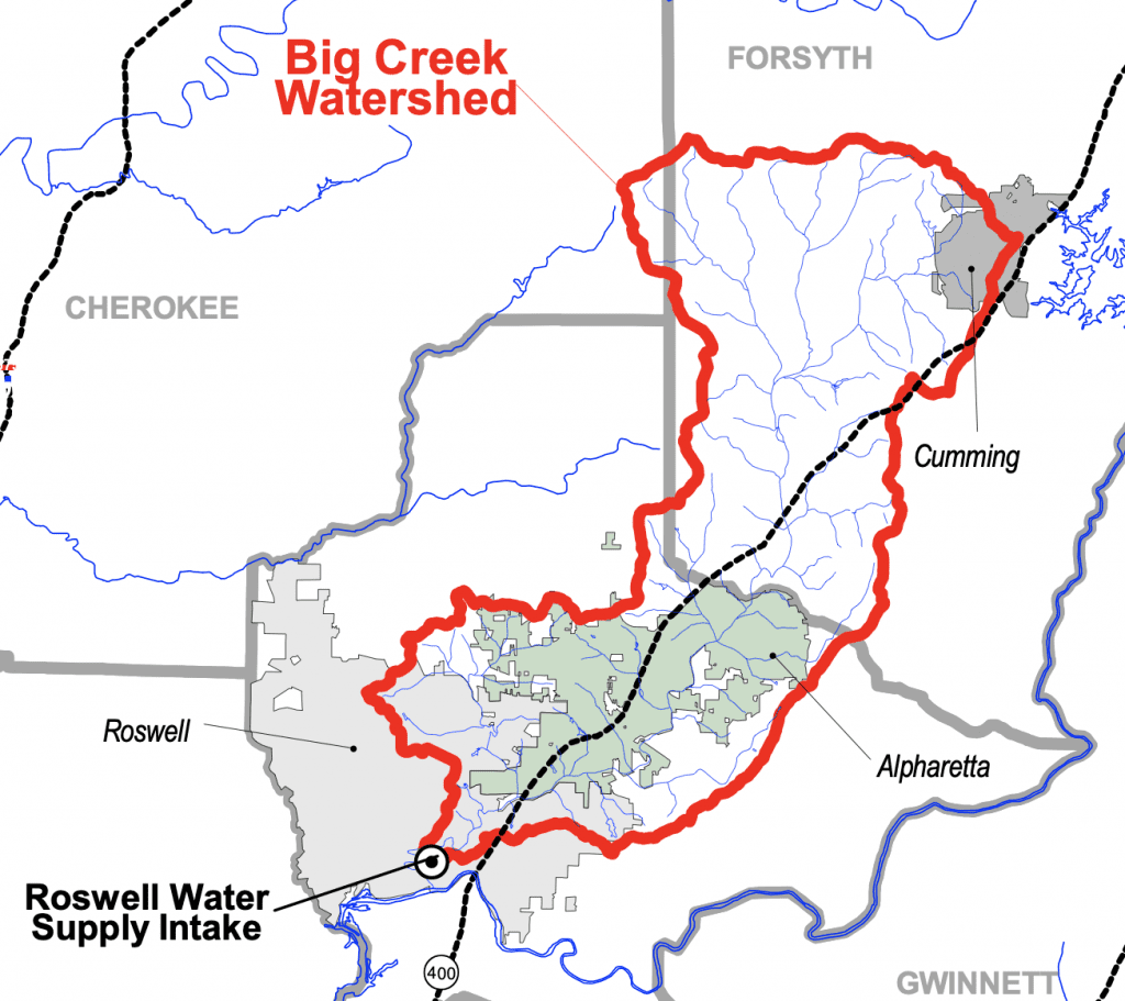 The Big Creek Watershed Boundaries in Metro Atlanta, Georgia